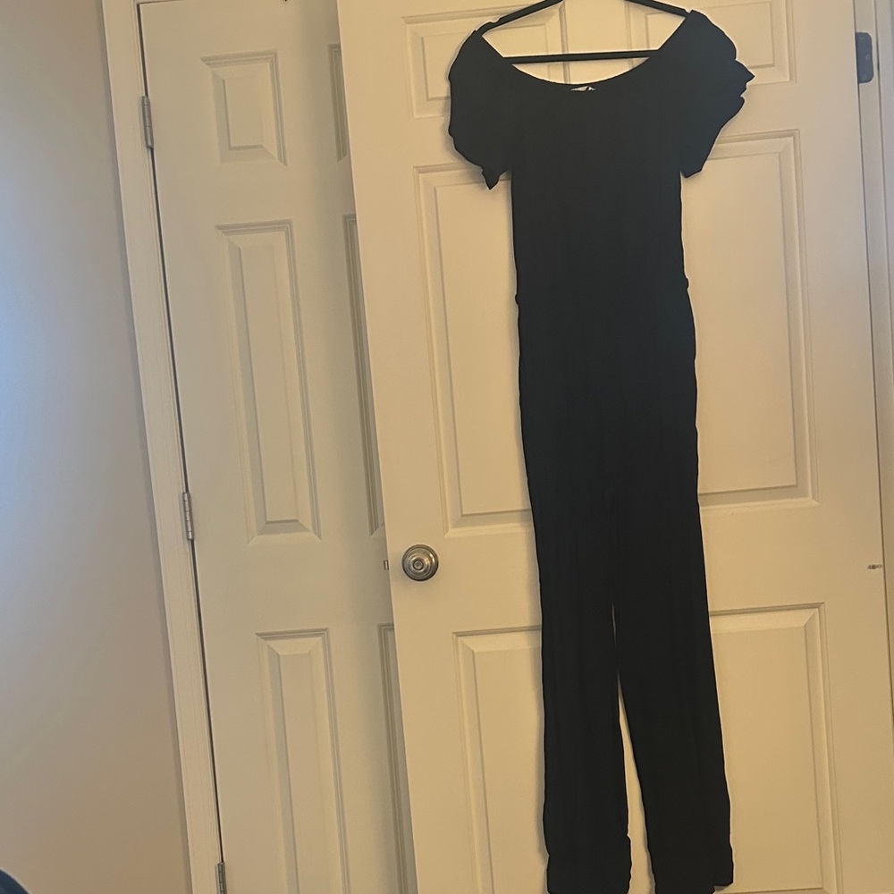 Charles Henry Classic Black off the shoulder jumpsuit with pockets
